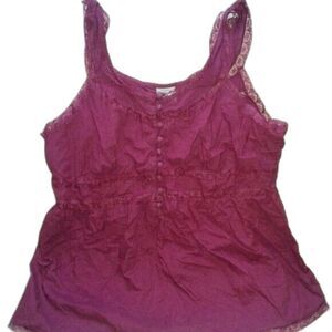 Motherhood Maternity Boho Wine Color Sexy Tank Top with Buttons & Lace Size M